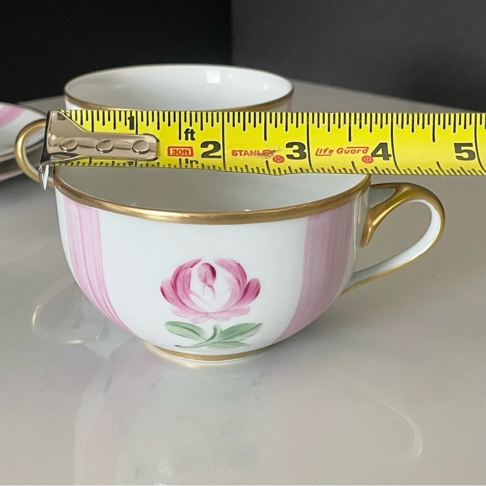 SET of 2 Pink Rose Cups & Saucers - Marie Daage Limoges